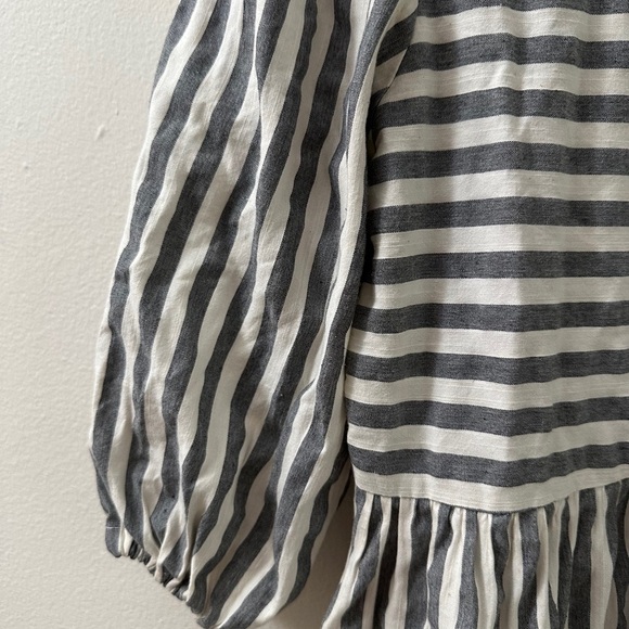 Grey Striped Blouson Dress White - Picture 2 of 5
